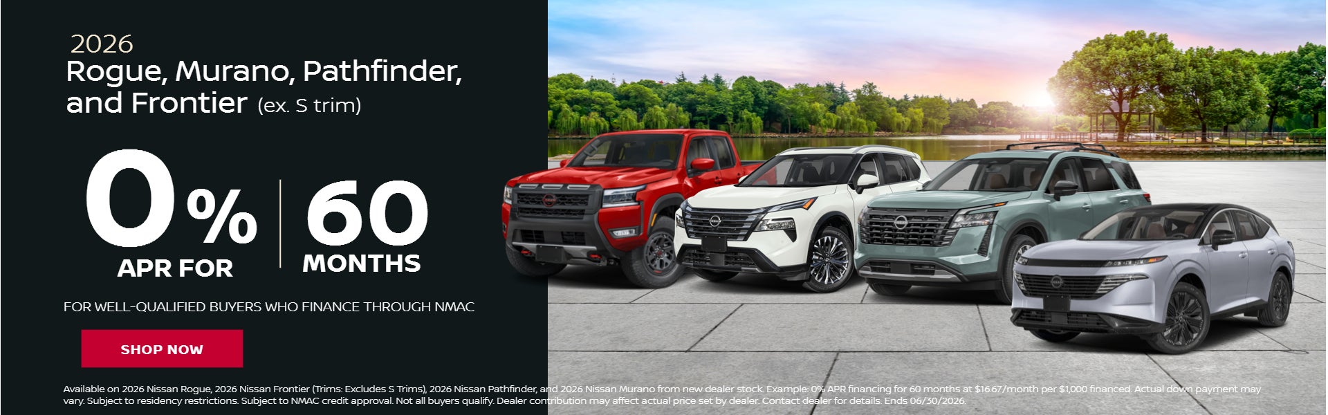 MY26 Rogue, Murano, Pathfinder and Frontier APR offer