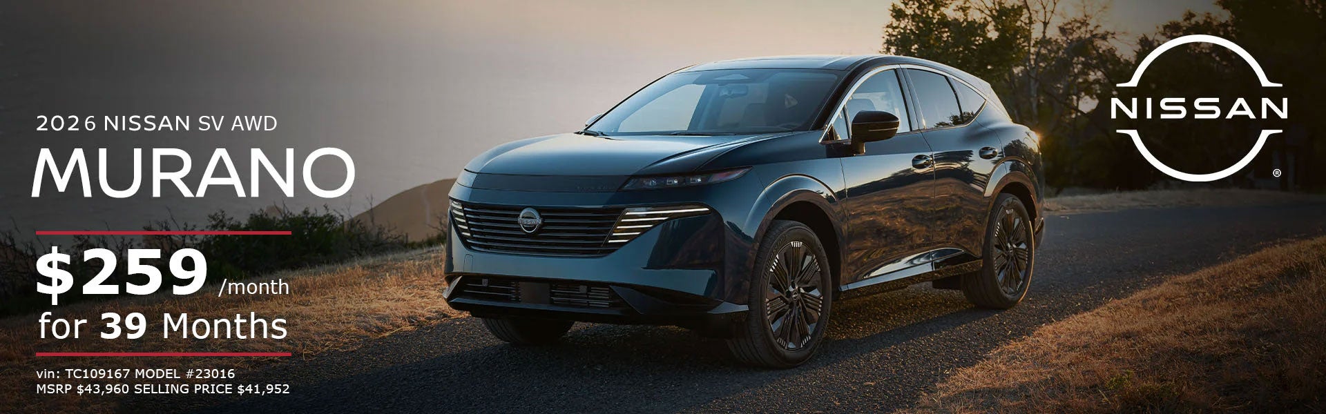 2026 Murano SV AWD Lease for $259 per month for 39 months *